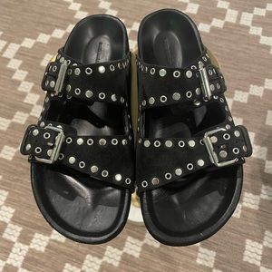 ISABEL MARANT Women Lennyo Studded Black Leather Slides Size 7/38